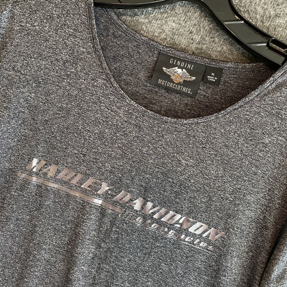 Harley Davidson Shirt‎ Womens XL Gray Black Graphic Logo Short Sleeve Tee Biker
